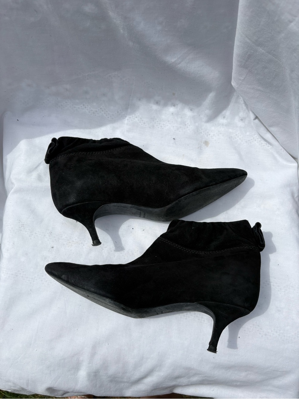 Lanvin Black Suede Pointed Kitten Heel Ankle Booties